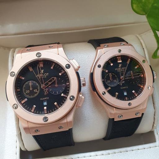 ساعت ست هابلوت زنانه و مردانه بند رابر با روکش چرم Hublot